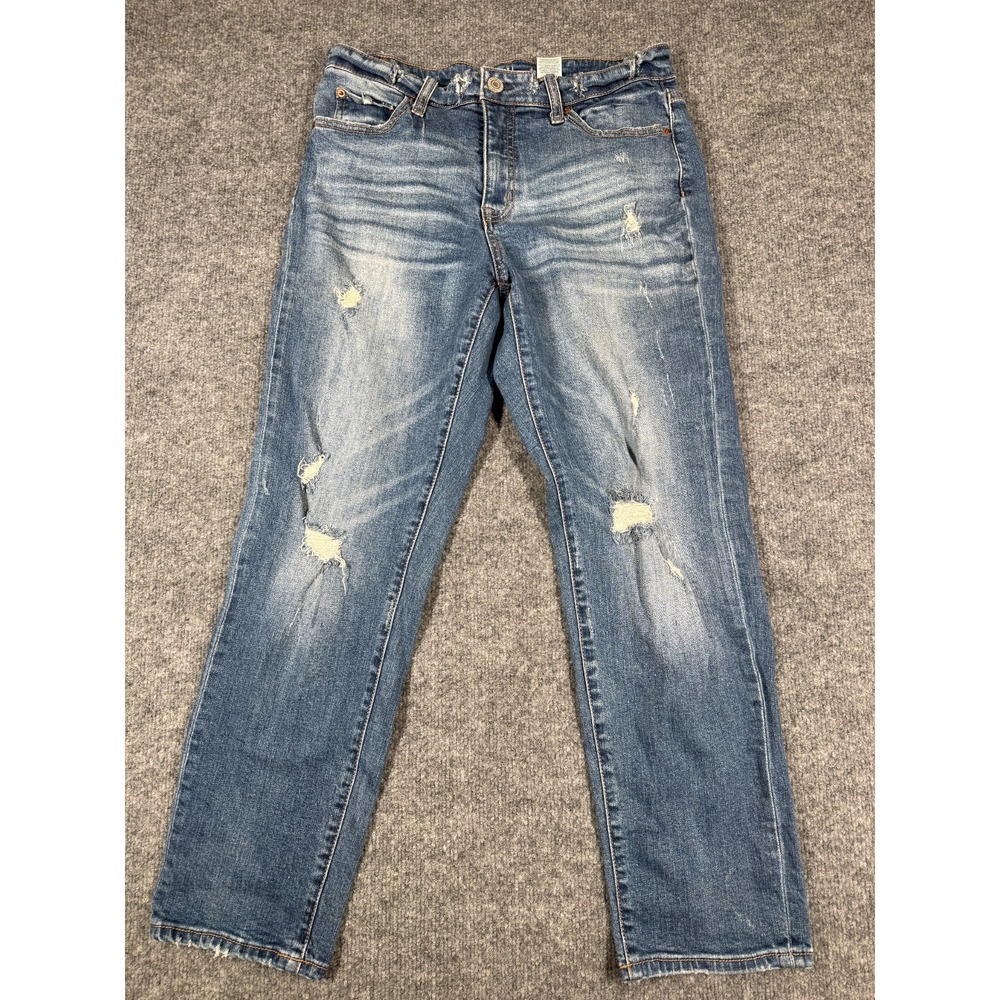 Time and Tru Jeans Womens 10 Blue Denim Distressed Casual Mid Rise Straight Leg